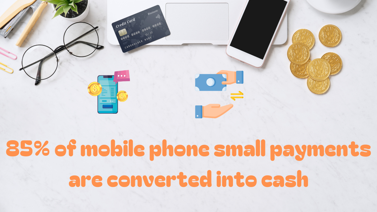 How are 85% of mobile phone small payments are converted into cash in Korea?